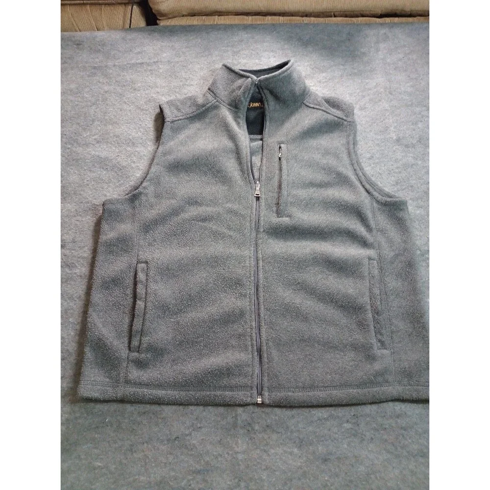 St John's Bay Men's Fleece Vest Size Medium Gray Full Zip Sleeveless Jacket Mid